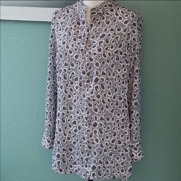 Elaine Turner Grey Leopard Print Blouse - Picture 1 of 6